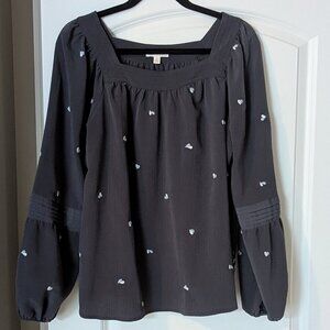 Lauren Conrad blue/gray Shirt with small hearts. Large. 100 Polyester